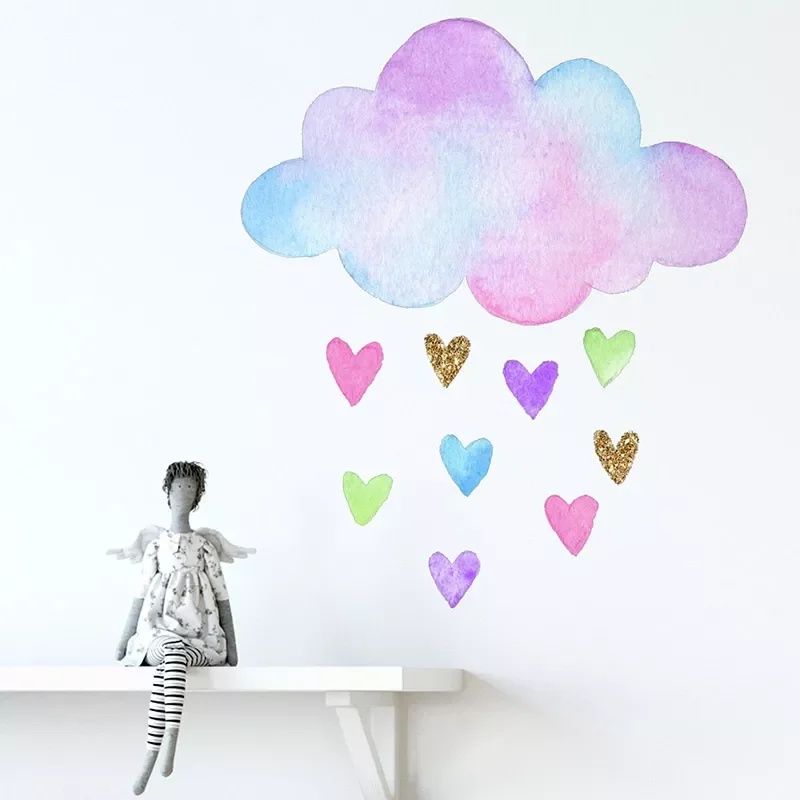 

NEW2022 Hand Drawn Colorful Love Clouds Wall Sticker For Kids Baby Rooms Living Room Bedroom Decoration Wallpaper Mural Nursery