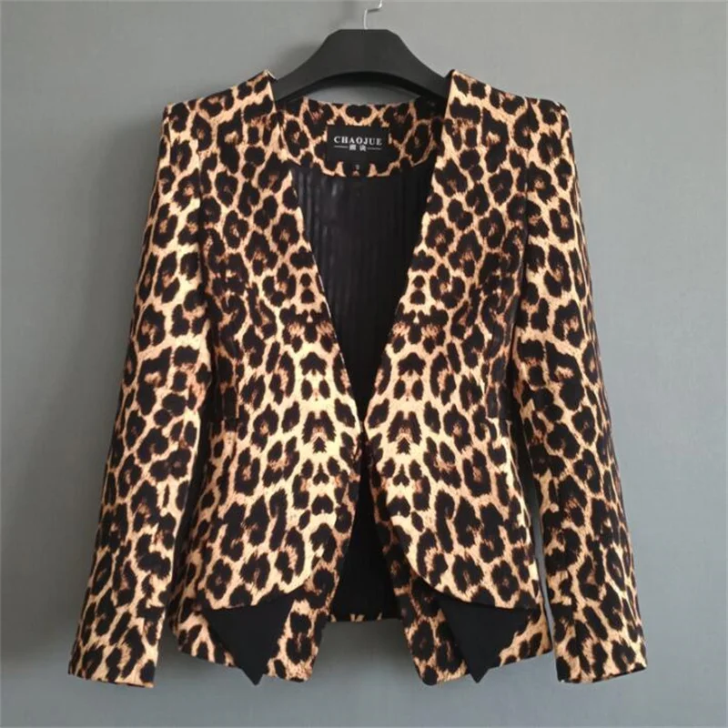Retro leopard print suit womens blazers jacket single piece spring autumn new small coats thin trendy fashion V collar no buckle