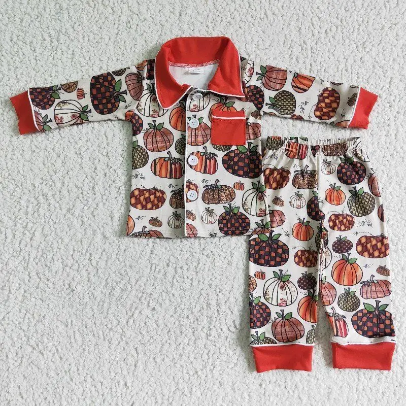 

Детский пижамный комплект с принтом, длинным рукавом и пуговицами