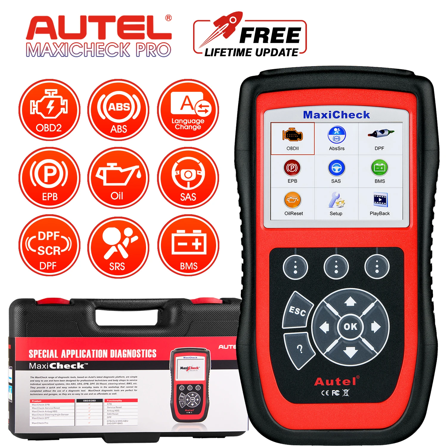 Autel MaxiCheck Pro Car Diagnostic Tool, OBD2 Scanner With ABS SRS Airbag, Oil Reset, SAS, EPB, DPF, BMS