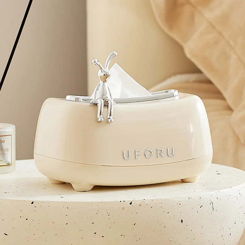 

Creative Spring Tissue Box Bathroom Living Room Bedroom Paper Box Cream Style Cute Rabbit Decorated Desktop Box
