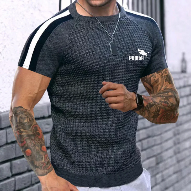 2023 New Spring Summer Sports T-shirt Men Pullovers High-quality short sleeve shirt Knitted Round Neck Top men Tees sportswear