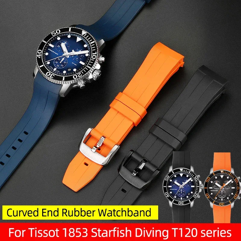 Фото Резиновый ремешок для часов 21 мм 22 мм для Tissot 1853 Starfish Diving T120, силиконовый ремешок с изогнутым концом T 120417 Мужской браслет на запястье серии A №1