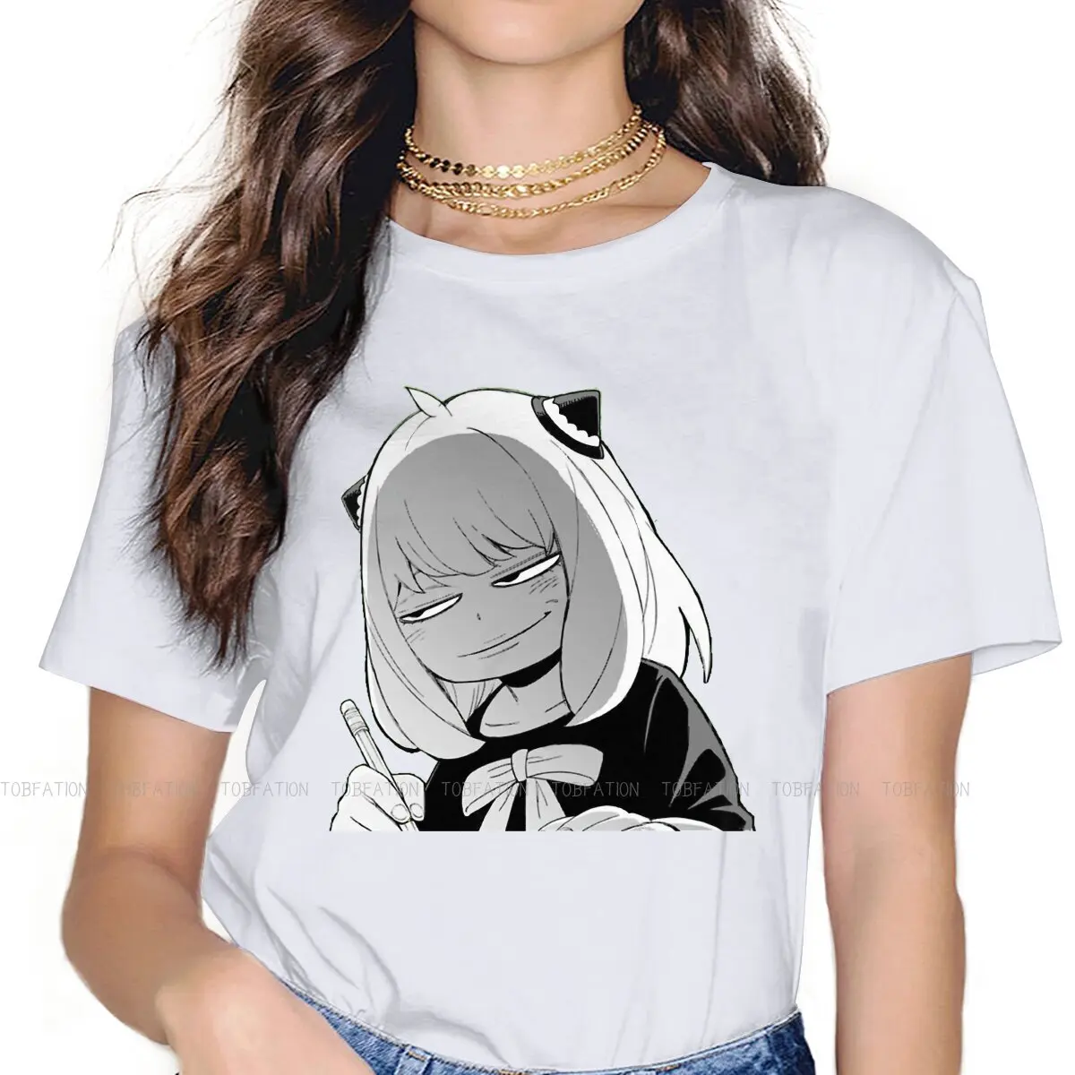 

ANYA FORGER Smile Women Tshirts Spy x Family Gothic Vintage Female Clothing Large Cotton Graphic Tops