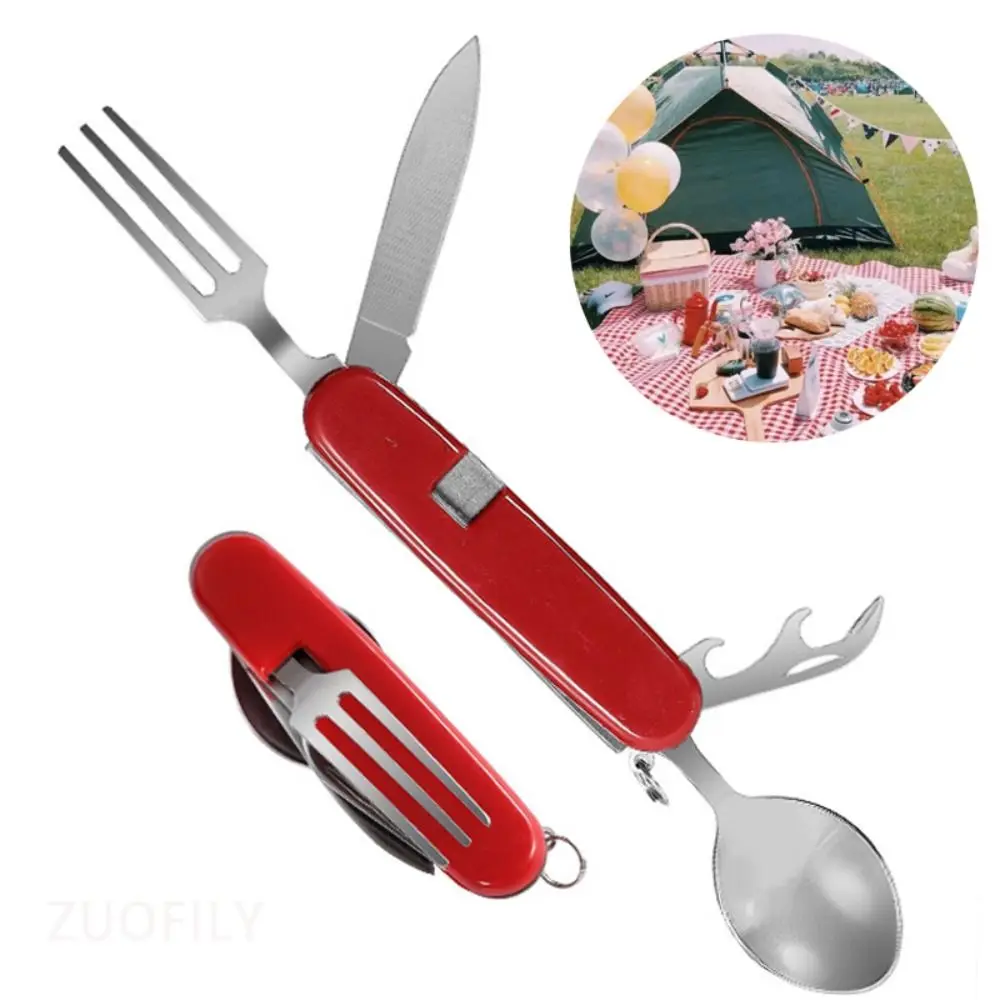 

Folding Tableware Camping Knife Fork Spoon Combination Tableware Outdoor Portable Multifunctional Stainless Steel Folding Dinne
