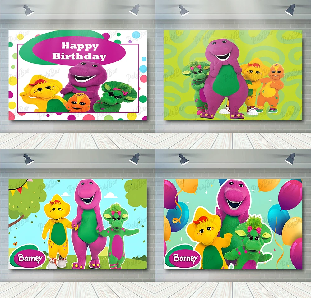 Фон для фотосъемки с изображением Динозавра Барни из полиэстера