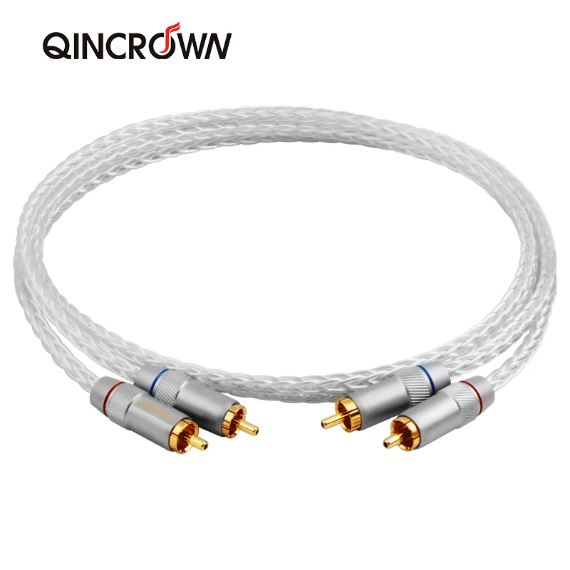 Фото QINCROWN пара Hi-Fi аудио монокристаллический серебряный кабель RCA сигнальный кабель чистый серебристый CD-плеер усилитель соединительные провода №3