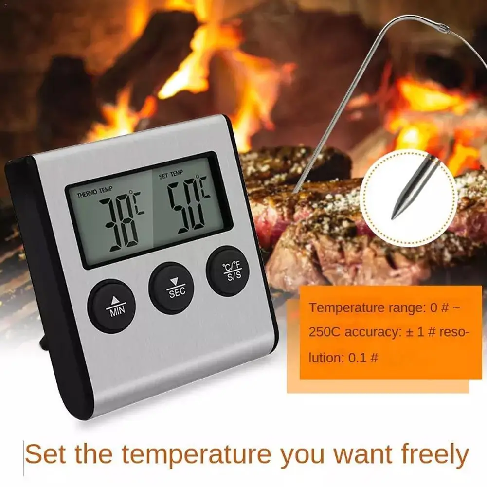 

Цифровой Кухонный Термометр, мини-прибор для измерения температуры блюд, мяса, духовки, барбекю, гриля, с щупом из нержавеющей стали, с таймером, D3A1