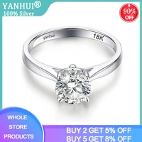 yanhui original white 18k gold rings luxury wedding band fine jewelry solitaire 2 carat zirconia diamond engagement rings gift
