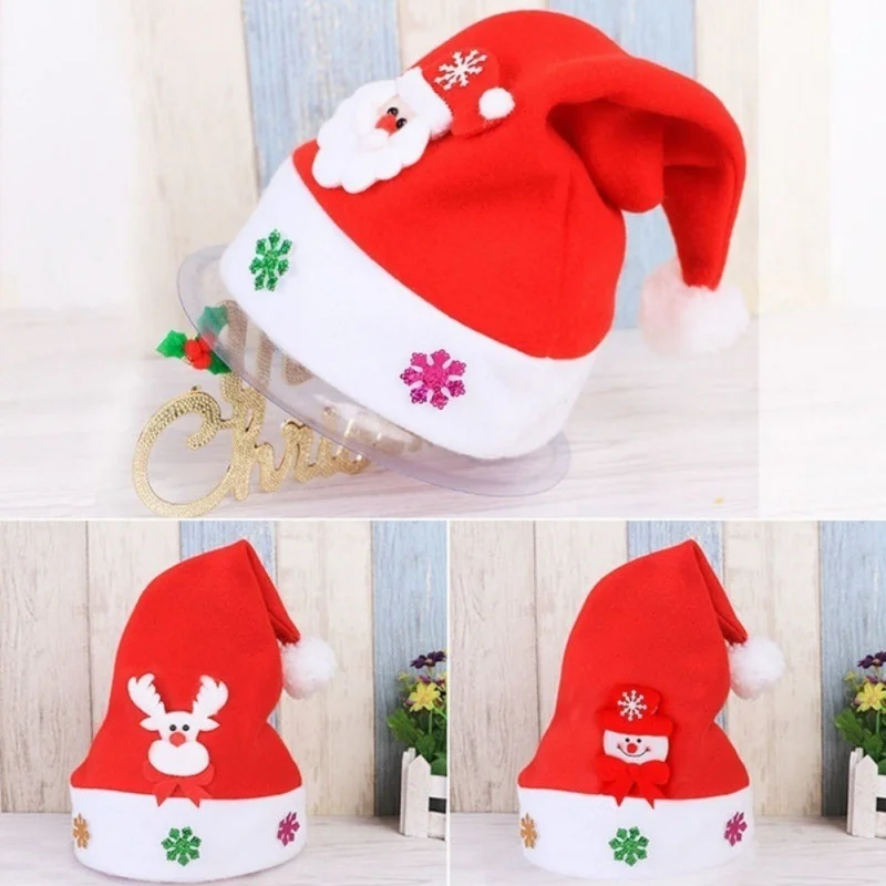 

New Year Festive Holiday Party Accessories LED Christmas Hats Light Up Cap Santa Claus Hat Snowman Elk Xmas Hat for Adult Kid
