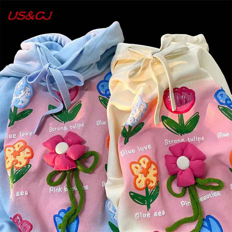 

Sweet Three-Dimensional Flower Hoodie 2022 Autumn Korean Version Loose Thin Tops Students Versatile Long Sleeve Pullover Y2K