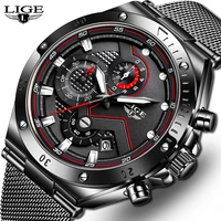 lige mens watches fashion luxury mesh watch man waterproof luminous quartz wristwatch with chronograph date clock montre homme