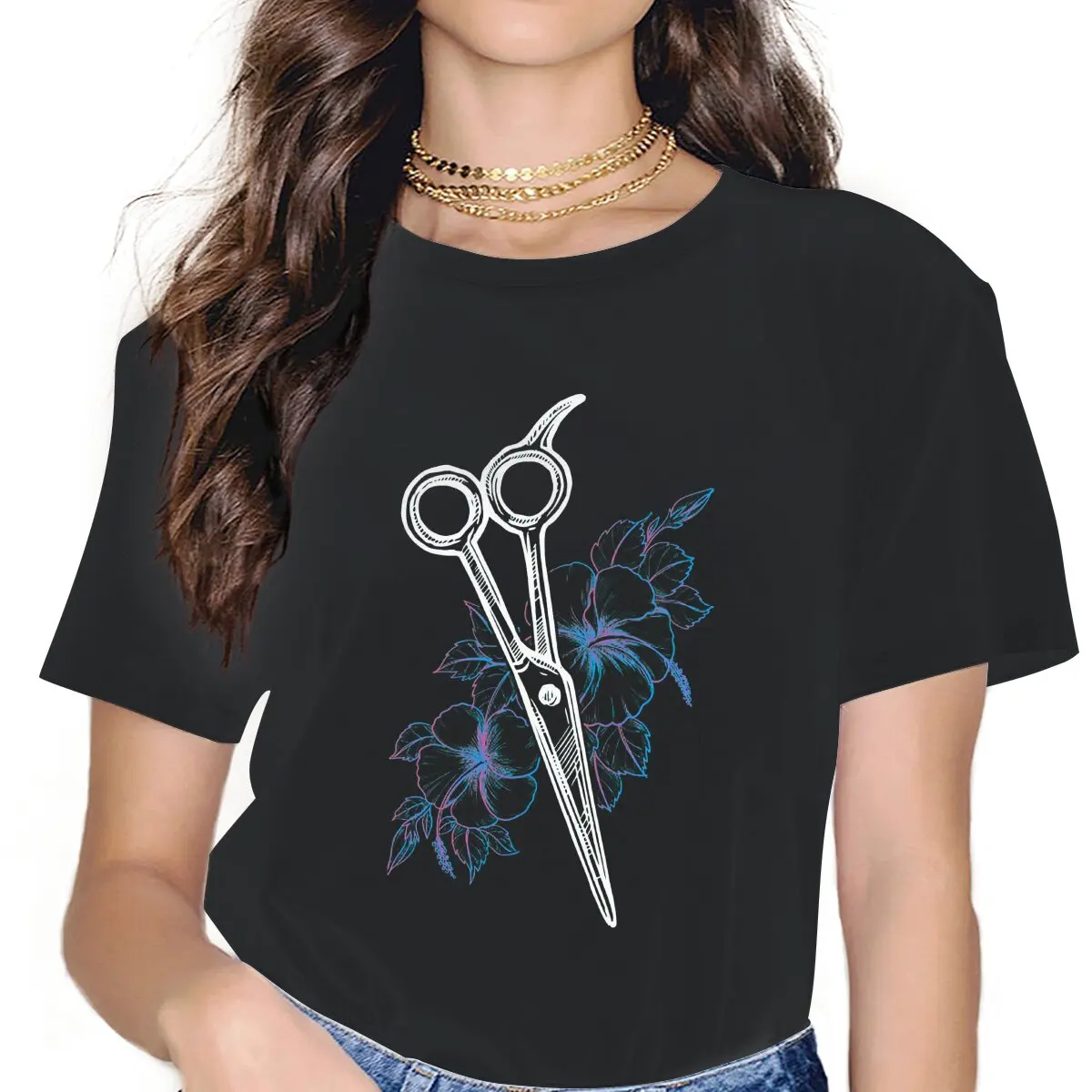 

Scissors Hairstylist Women's T Shirt Barber Hairdresser Fashion Trend Hairstyle Creative Tees Short Sleeve O Neck T-Shirts