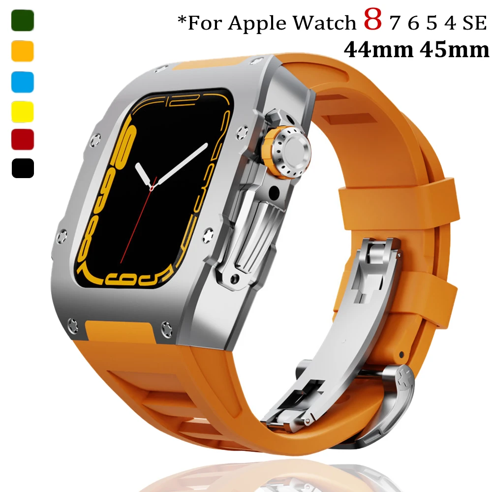 

Чехол из нержавеющей стали для Apple Watch 8 7 45 мм, роскошный ремешок с металлическим корпусом для модов IWatch Series SE 6 5 4 44 мм