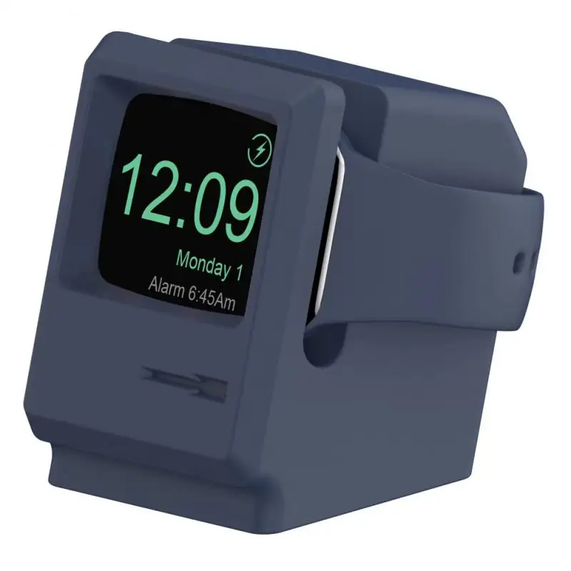 

For Apple Watch 7 6 5 4 IWatch 3 2 1 Silicone Stand Charging Dock Holder Retro Computer Pattern Nightstand Keeper Bracket Base
