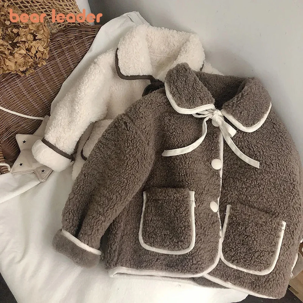 

Bear Leader/осеннее пальто с длинными рукавами для девочек Новинка 2022 года, однотонное утепленное пальто с отворотами для девочек Дизайнерская о...