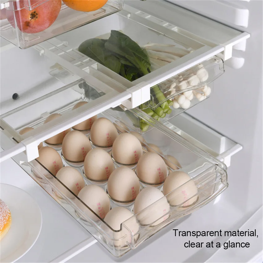 

Home Plastic Clear Fridge Organizer Slide Under Shelf Drawer Box Rack Holder Refrigerator Drawer Kitchen Fruit Food Storage Box