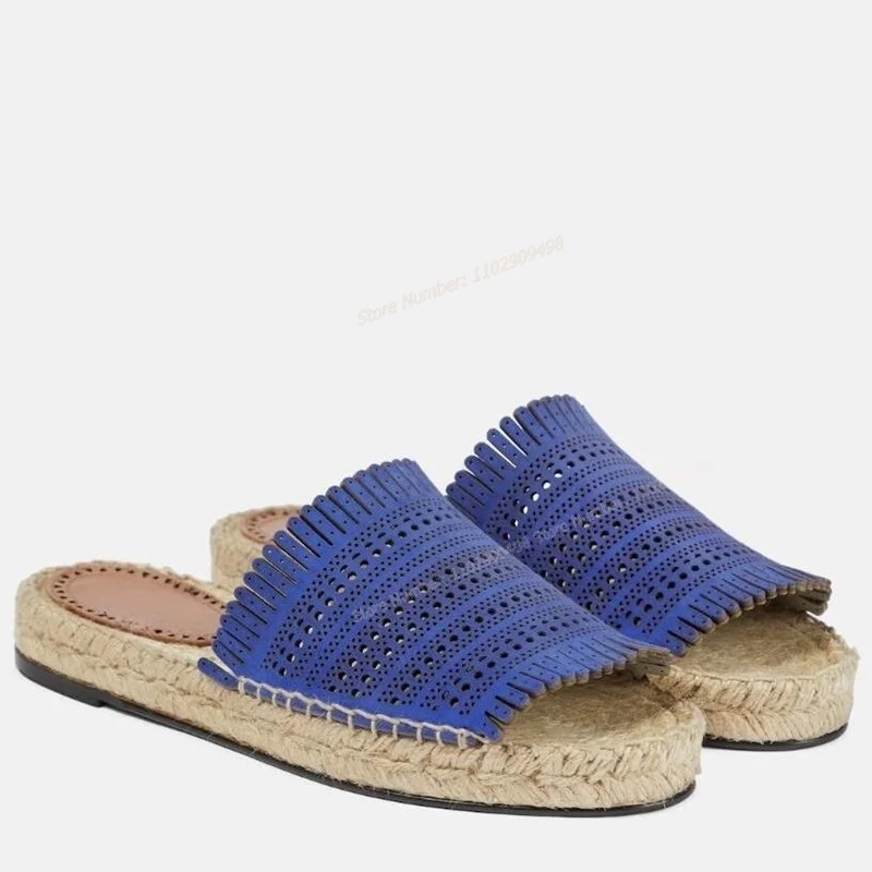 

Женские плетеные слиперы с вырезами, синие пляжные туфли на платформе с открытым носком, на низком каблуке, на лето, 2023