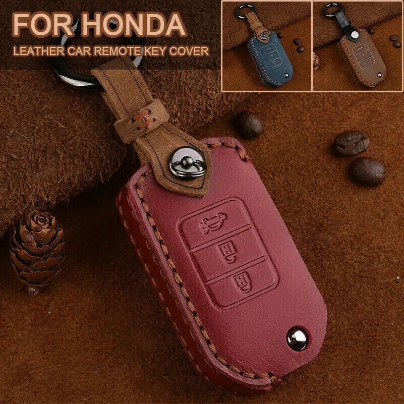 

Leather Flip Car Key Case Cover For Honda Odyssey Accord Civic CR-V Insight Folding Remote Fob Cover Keychain Protector Bag