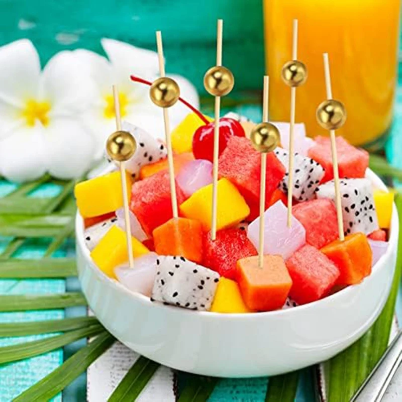 Коктейльные палочки Натуральные деревянные с золотыми акриловыми бусинами