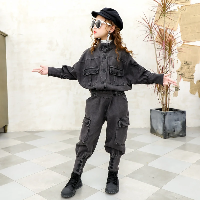 

New Girls Clothing Sets Long Sleeve Denim Jackets Coats + Jeans 2pcs Casual Sports Streetwear Outfits for Girls 5-14 Years Old