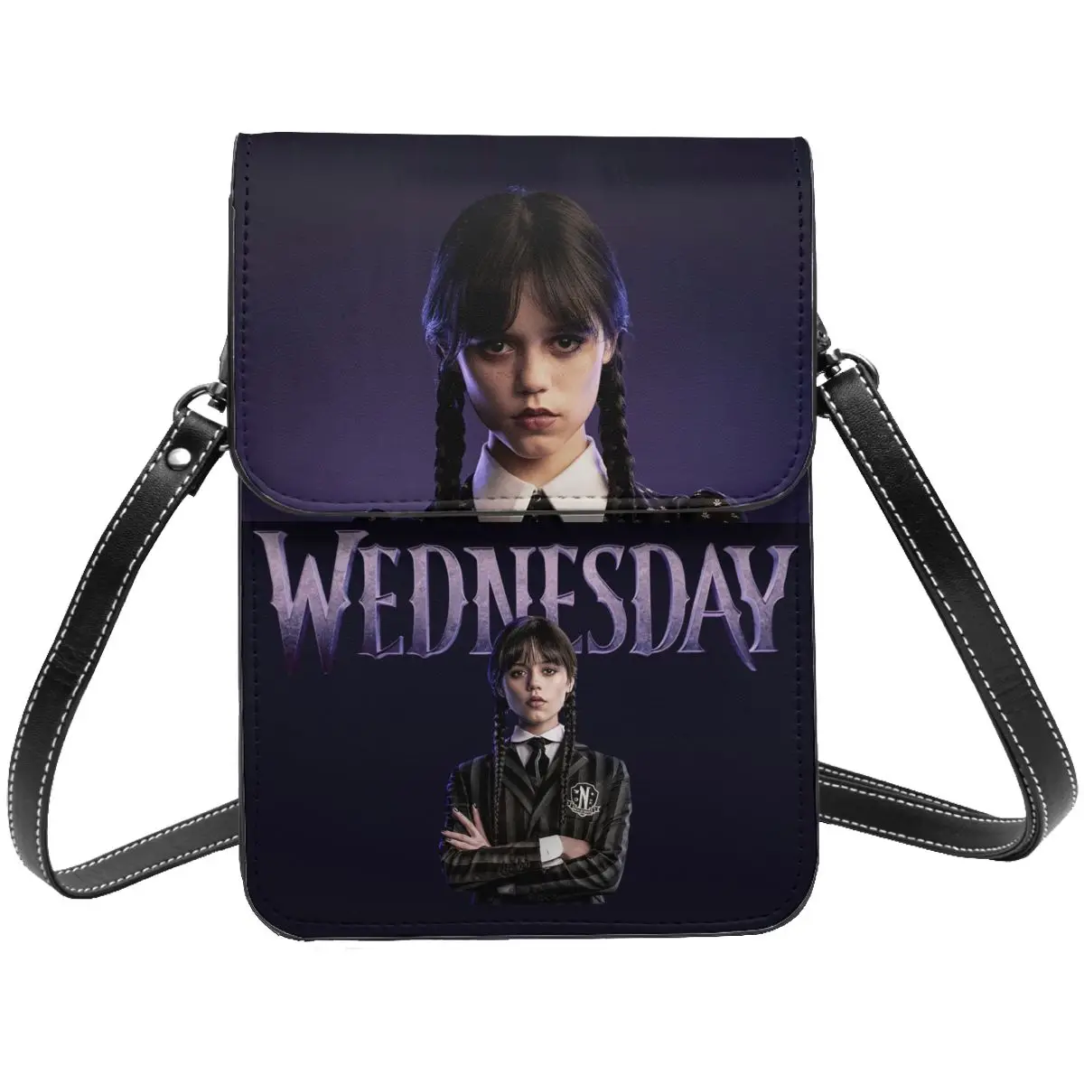 Wednesday Addams Leather Cell Phone Purse Merch Fashion Goth Girl Stylish Actot Fan Art Gothic Style Mini Shoulder Bag Card Case