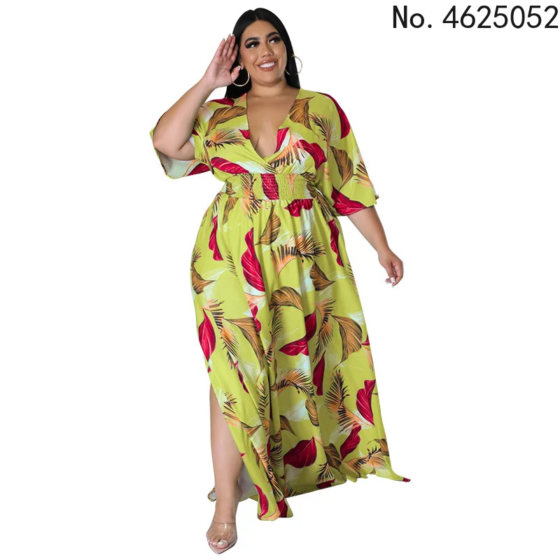 

Лето 2022, Африканское женское платье с V-образным вырезом и рукавом до локтя, длинное платье из полиэстера с принтом, африканские платья с при...