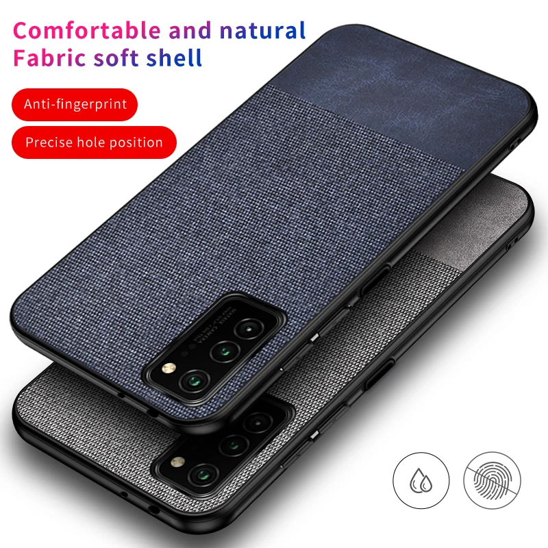Splicing Canvas Case for Huawei Honor V30 Pro Soft Silicone + PC Luxury Fabric Back Phone Cover Honor V40 V20 View 40 30 20 Pro