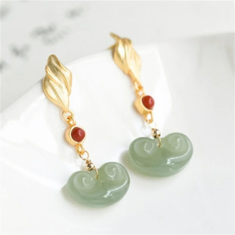 

Женские серьги-подвески с золотым листом Lucky Jade Lock, ювелирные изделия из серебра 925 пробы, рождественский подарок