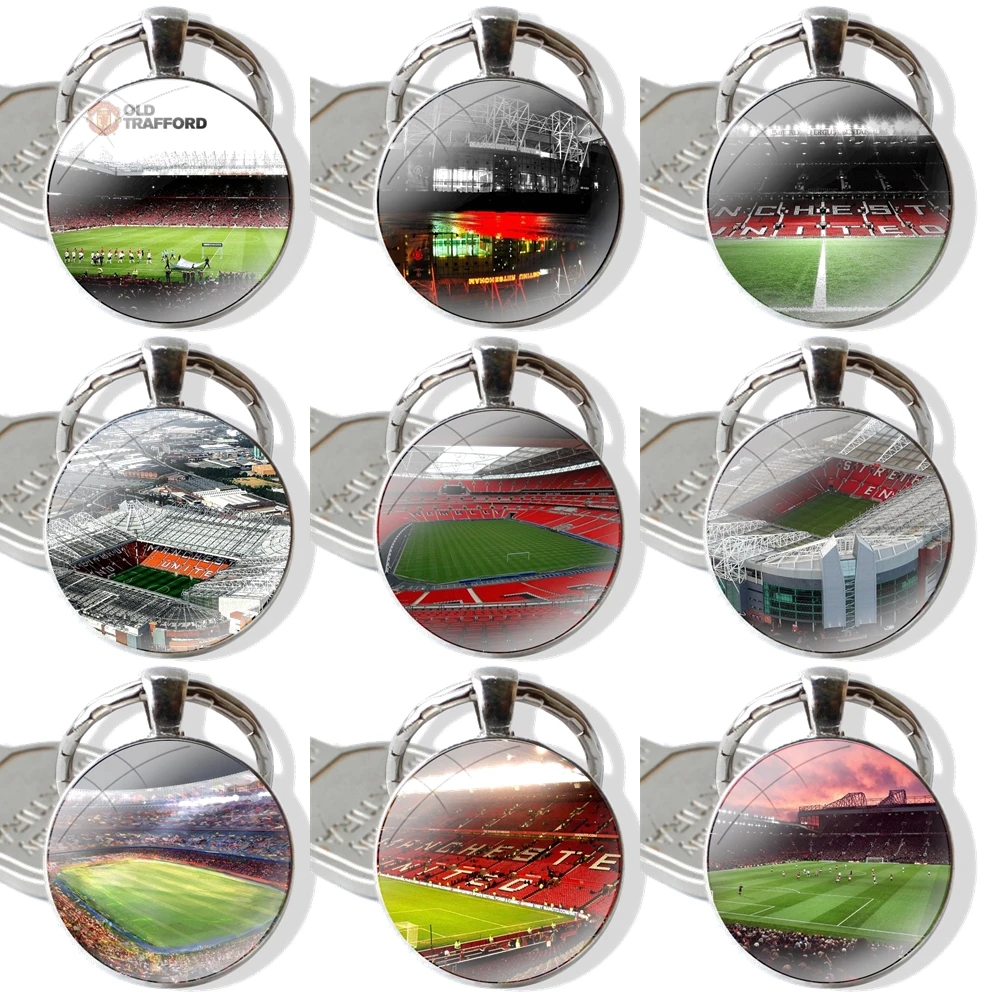 

Pendant Car Key Chains Handmade Glass Cabochon Keychain Manchester Old Trafford Stadium