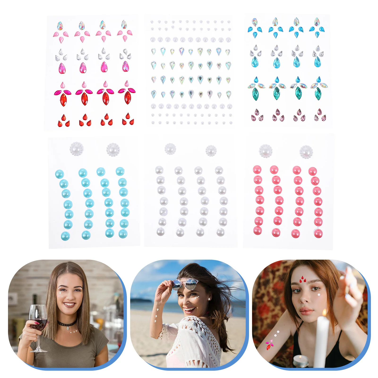 

6 листов наклеек, изысканные драгоценные камни для глаз, декоративный макияж, фотография