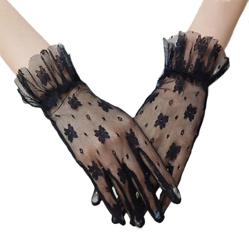 

Разноцветные прозрачные сексуальные кружевные тонкие дышащие женские перчатки для вождения с оборками и цветами для ужина вечеринки модные аксессуары