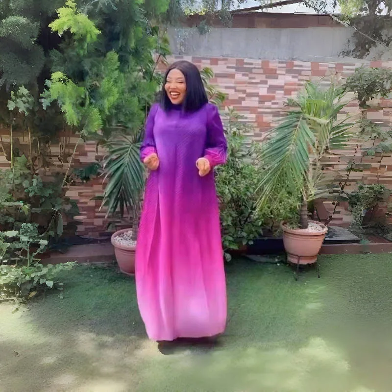 Платье-Макси женское Плиссированное ТРАПЕЦИЕВИДНОЕ с рукавами-фонариками длина