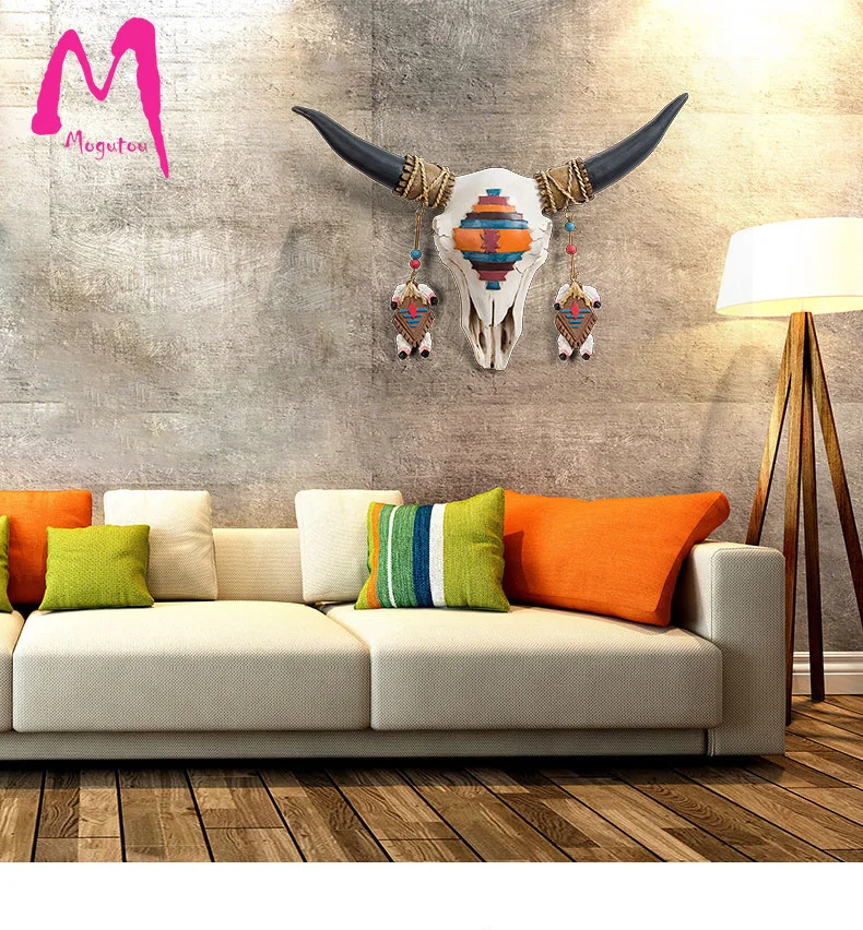 

Retro [MGT]American Bull Head Exotic Style Hanging Personality Pendant Wall Decoration Creative Home Living Room Art Gift