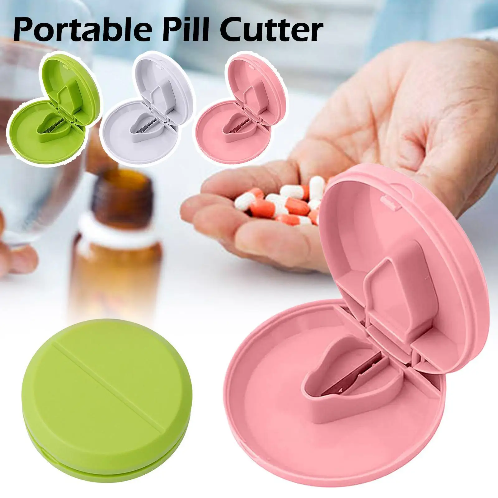 

Portable Pill Cutter Splitter Divide Storage Medicine Cut Compartment Box Holder Travel Pill Case Medicine Drugs Pill Container