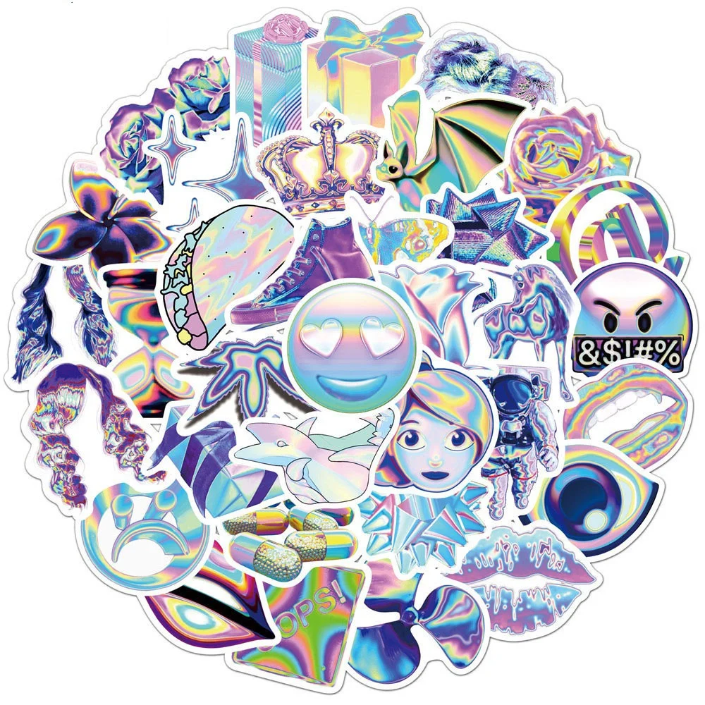 

10/30/50PCS Popular Holographic Colorful Laser Graffiti Waterproof Sticker Personalized Creative Decoration Skateboard Wholesale