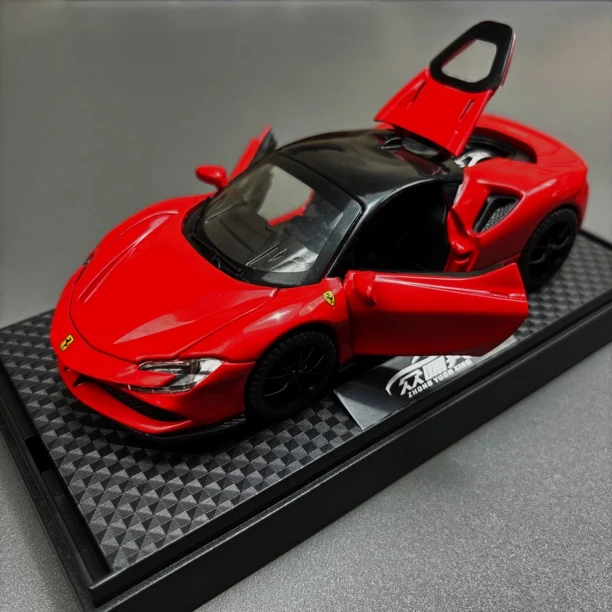 Фото Модель спортивного автомобиля Ferrari SF90 в масштабе 1:32, изысканная литая имитационная модель, коллекционная фигурка для мальчиков и украшение для рабочего стола №3