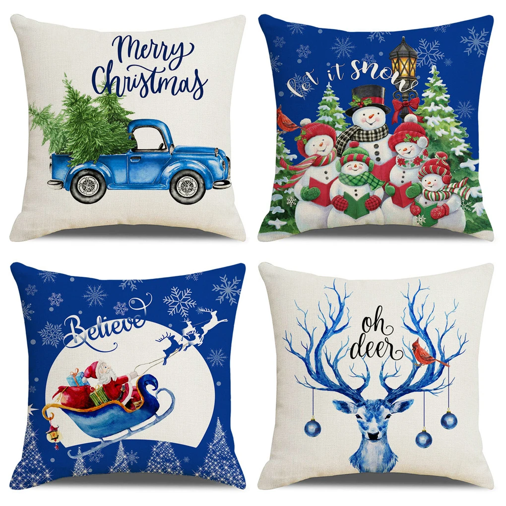 

4 шт. Рождественский чехол для подушки, портативный моющийся декоративный чехол на молнии с рождественской тематикой для дома, офиса, дивана...