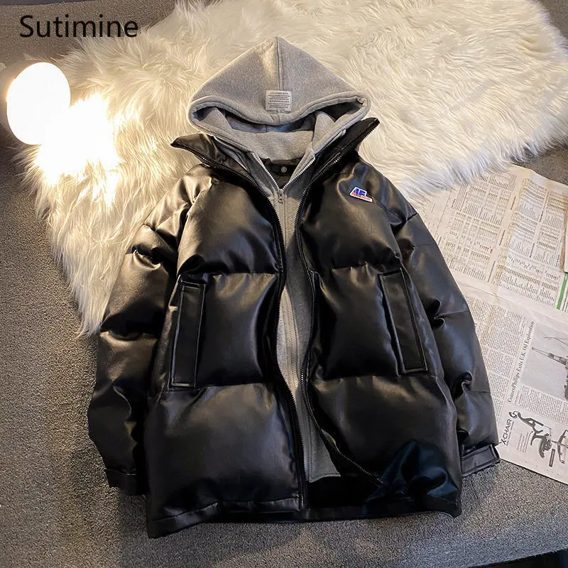 Winter Coat Women Spliced Casual Loose Women Hooded Coat Hong Kong Style Zippers Pockets Winter Clothes Women