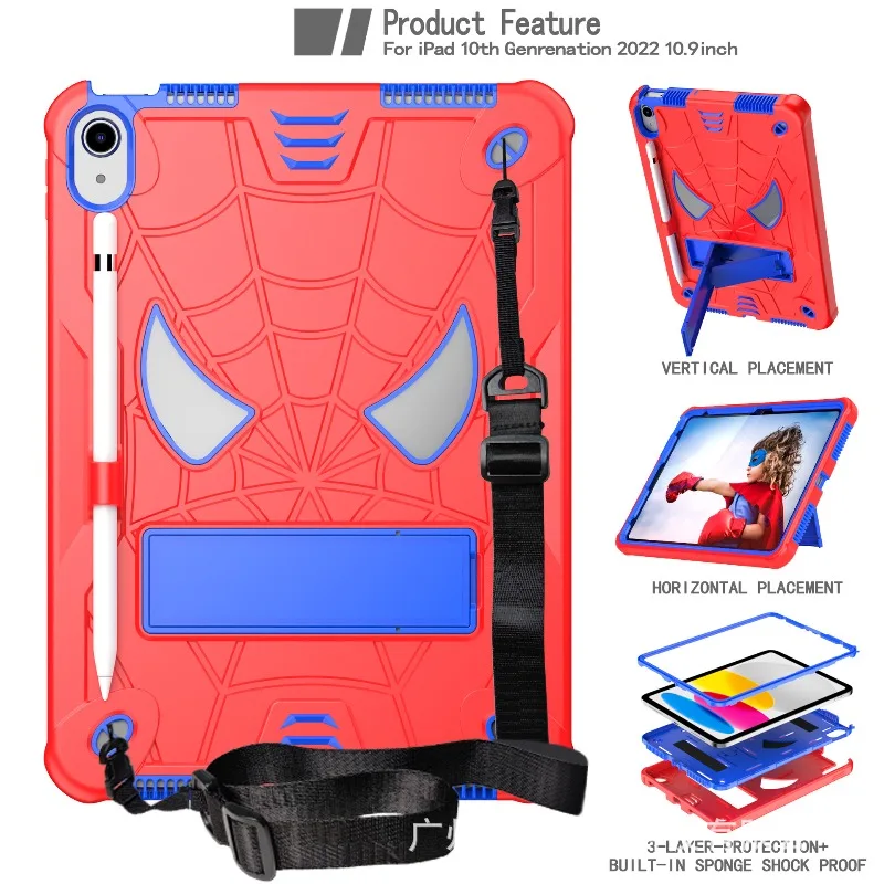 Фото Чехол для iPad (A16) 11th 10.9 Air 5 4 3 10.5 Pro 11 2018 Kids Cover iPad 10.2 7th 8th 9th Противоударный чехол-подставка + плечевой ремень №1
