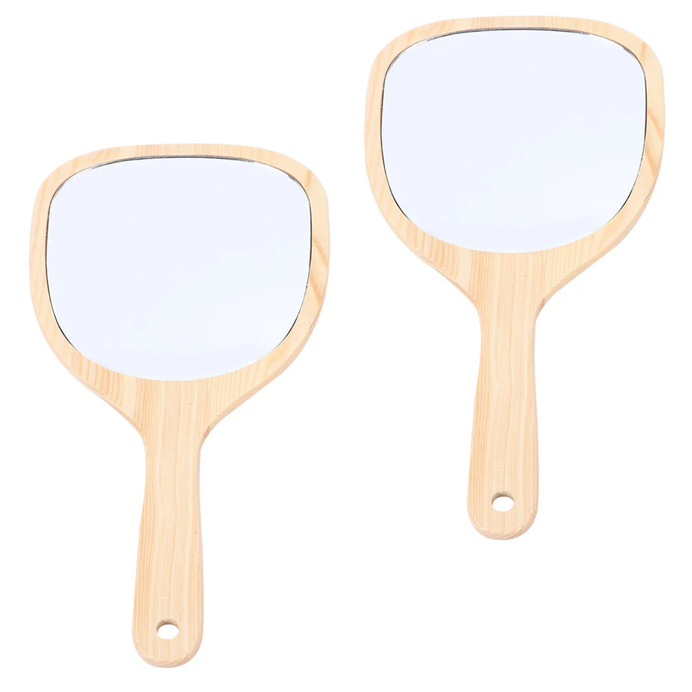 

Mirror Makeup Hand Handheld Handle Vanity Mirrors Travel Held Wood Women Wooden Compact Portable Vintage Decorative Beauty
