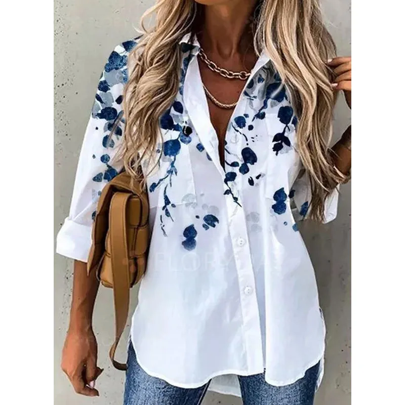 

10 Models Printing Chic White Shirt New Fashion Cardigan Long Sleeved Temperament Cool Blouse Urban Casual Loose Woman Basic Top