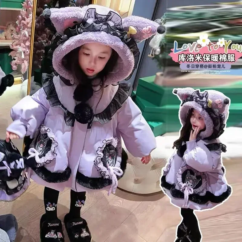 Kuromi Anime Sanrio Ins Kawaii модное теплое флисовое пальто с милым рисунком из хлопка