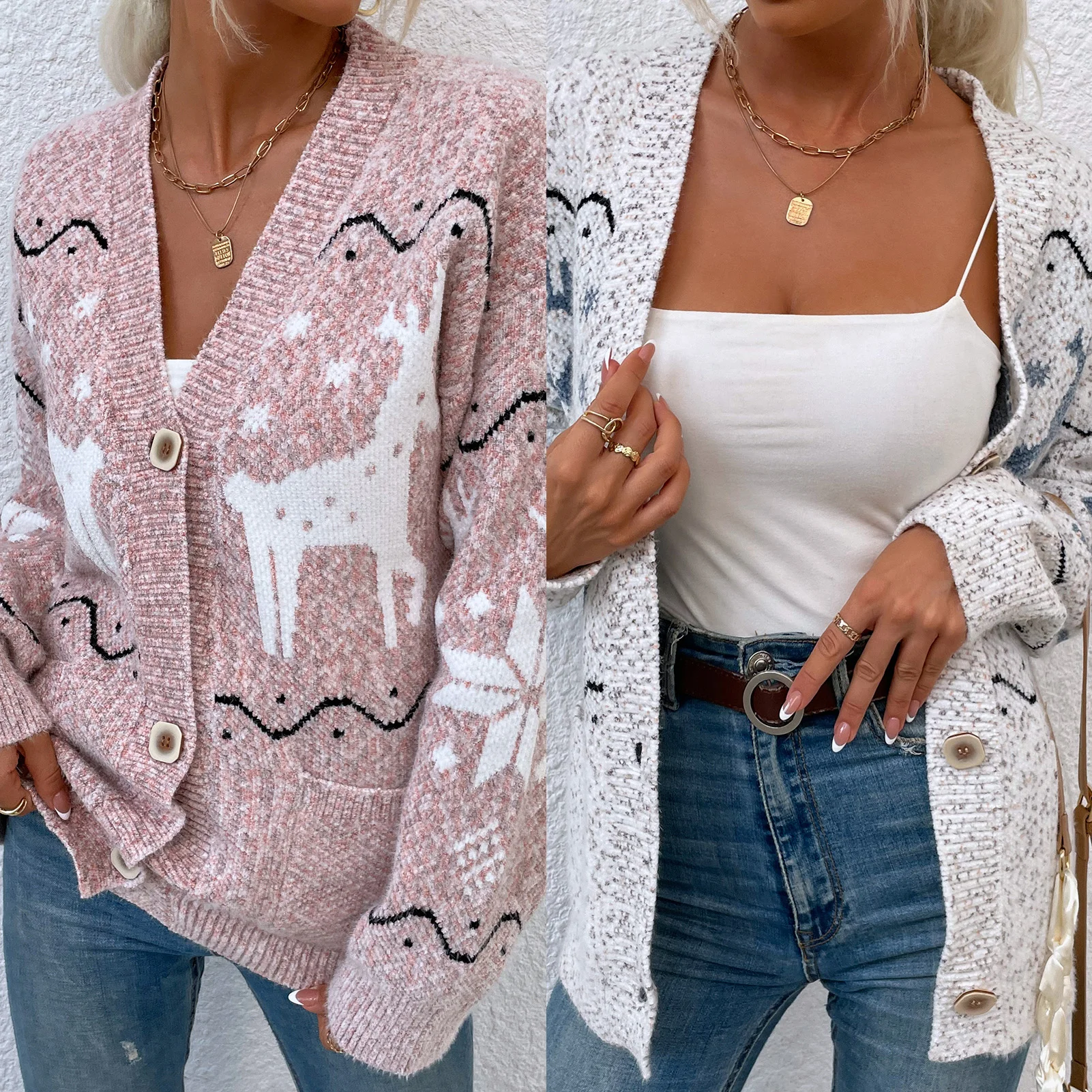 

Кардиган женский вязаный однобортный с карманами и V-образным вырезом