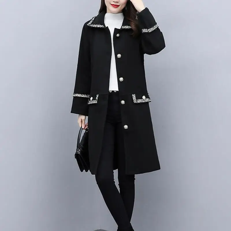 

Jacket Spring Women New 2023 Woolen Coat Women Clothing Long Slim Autumn Wild Thick Warm Female Coats Women's Jackets Black