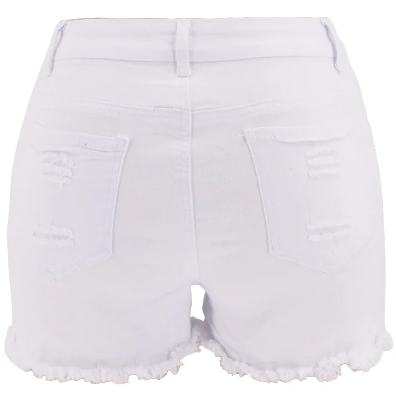 Women's Single Breasted High Waist Ripped Mini Jeans Shorts Women Summer Black White Short Jeans Sexy Fashion Short Denim Pants