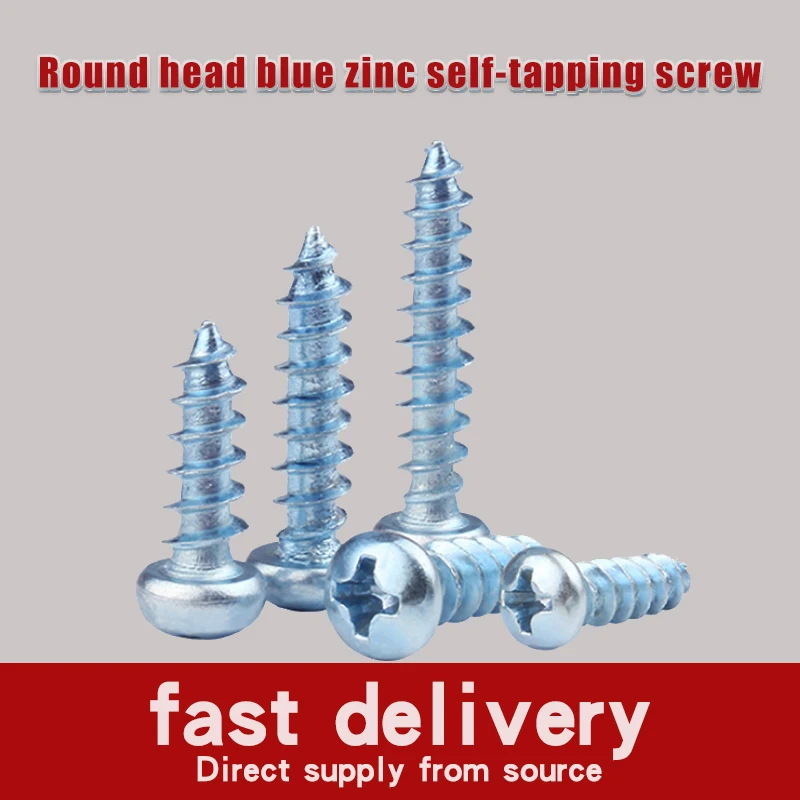 

Round head blue zinc self-tapping screw plus hard cross round head self-tapping screw thread diameter M3-M6 20pcs