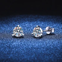 trendy 925 sterling silver 1 carat d color moissanite post stud earrings for women jewelry platinum 3 prong gift hypoallergenic