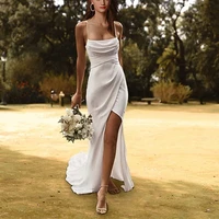 classic long crepe wedding dresses mermaid spaghetti straps sweep train bridal dress wedding gowns vestido de noiva for women