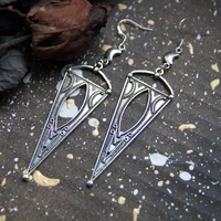 antique silver color earrings long earrings shield style unique earrings triangle shield earrings